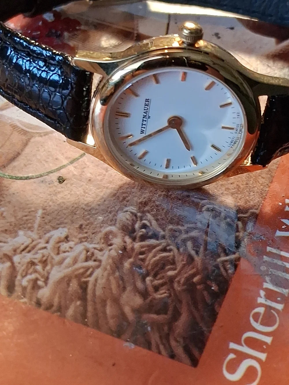 Women’s Gold-Tone Dress Watch with Black Leather Strap